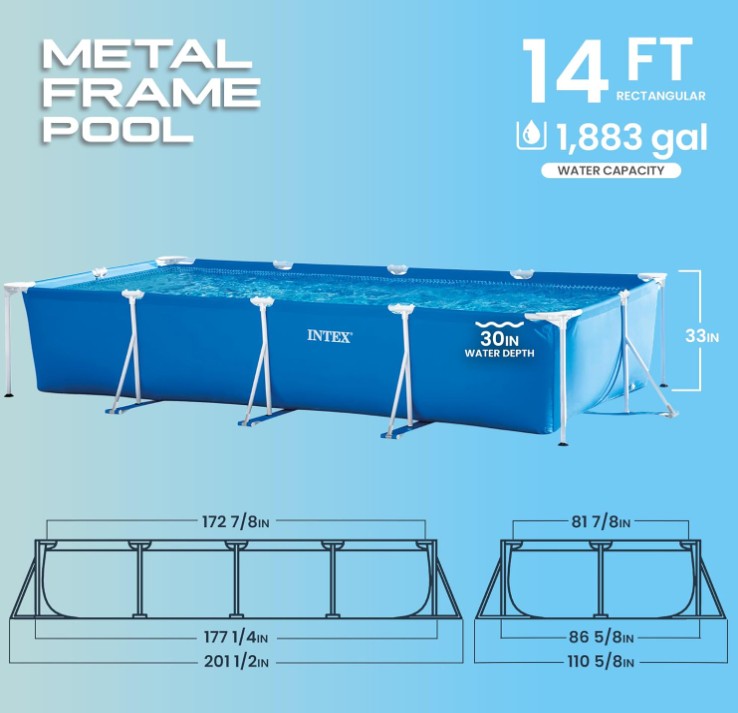 INTEX Rechteckiger Frame Pool – Stabiler Gartenpool mit Metallrahmen, Swimming Pool für Familie & Freizeit