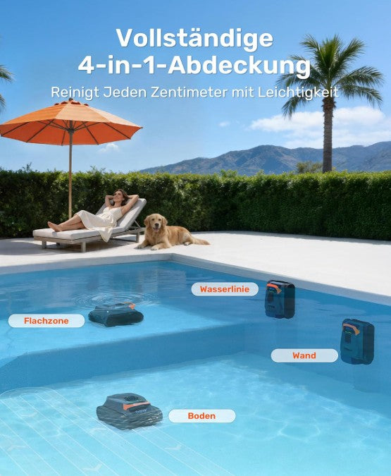 Gosvor LiteVac G1 Poolroboter 4-in-1 – Boden, Wand & Wasserlinie Reinigung, 200 Min Laufzeit, 3μm Feinfilter, für Pools bis 200m²