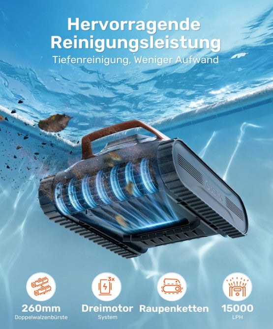 Gosvor LiteVac G1 Poolroboter 4-in-1 – Boden, Wand & Wasserlinie Reinigung, 200 Min Laufzeit, 3μm Feinfilter, für Pools bis 200m²