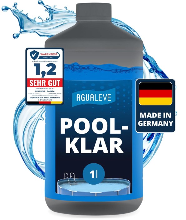 AGUALEVE Poolklar 1L – Pool Wasserpflege für kristallklares Wasser, für Pools, Whirlpools & Planschbecken, Made in Germany