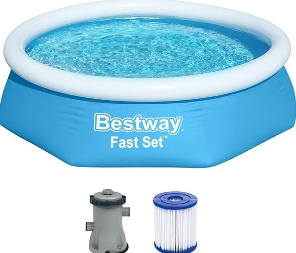 Bestway Fast Set Pool Ø 244 x 61 cm – Aufblasbarer Rundpool mit Filterpumpe, Gartenpool für Sommer & Freizeit