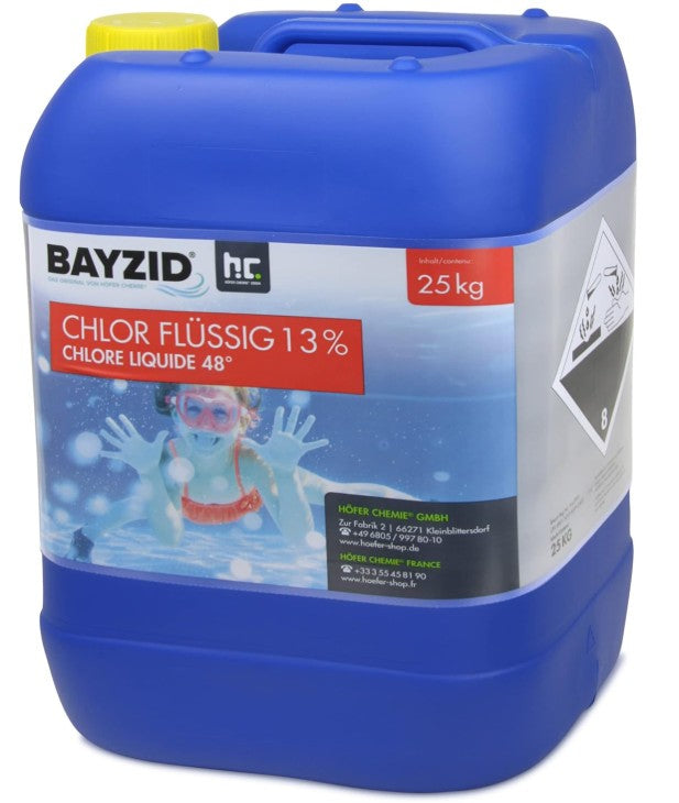 Höfer Chemie Flüssigchlor 25 kg – Pool Chlor zur Wasserdesinfektion, 13–15 % Aktivchlor, Made in Germany