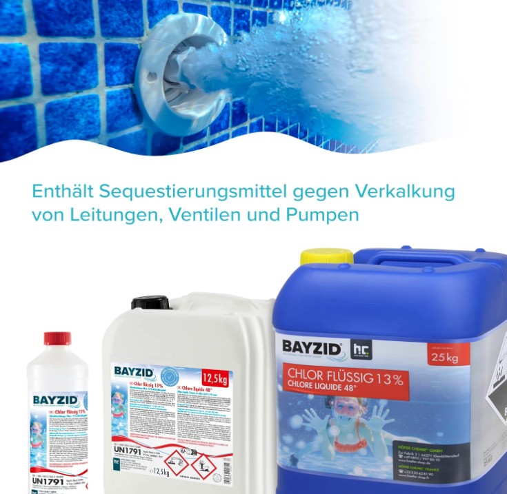 Höfer Chemie Flüssigchlor 25 kg – Pool Chlor zur Wasserdesinfektion, 13–15 % Aktivchlor, Made in Germany