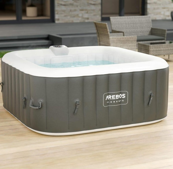 AREBOS Aufblasbarer Whirlpool für 4 Personen – Outdoor & Indoor Spa Pool mit 130 Massagedüsen, Heizung, 154 x 154 cm