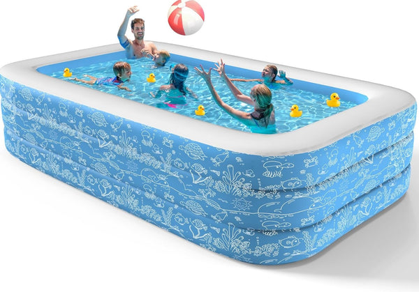 CACSPS Aufblasbarer Pool 300 x 165 x 56 cm – Großer Familienpool für Kinder & Erwachsene, Garten Swimming Pool, Planschbecken