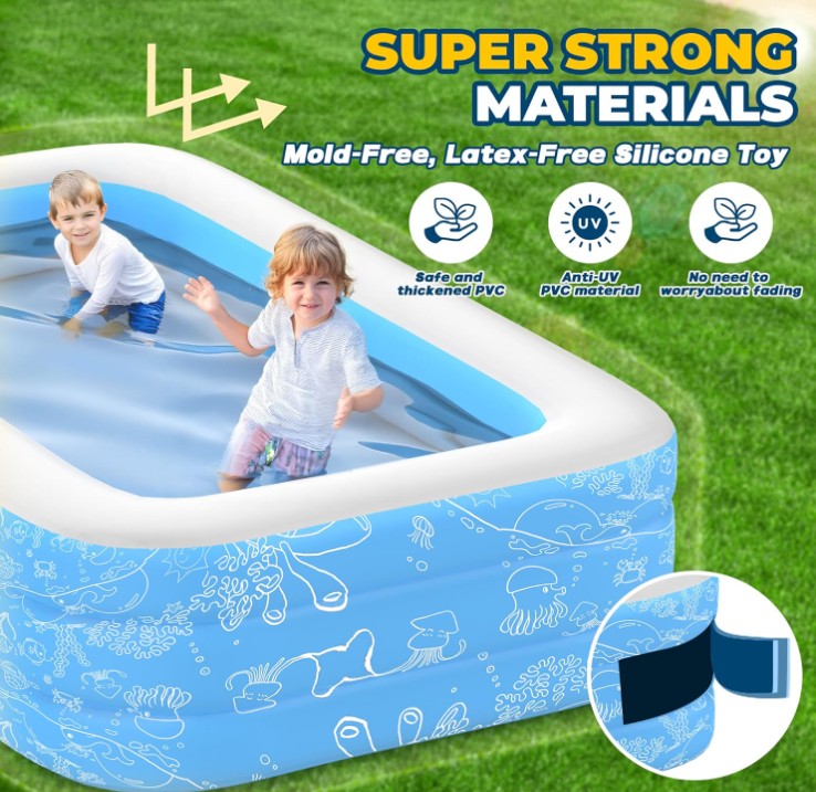 CACSPS Aufblasbarer Pool 300 x 165 x 56 cm – Großer Familienpool für Kinder & Erwachsene, Garten Swimming Pool, Planschbecken