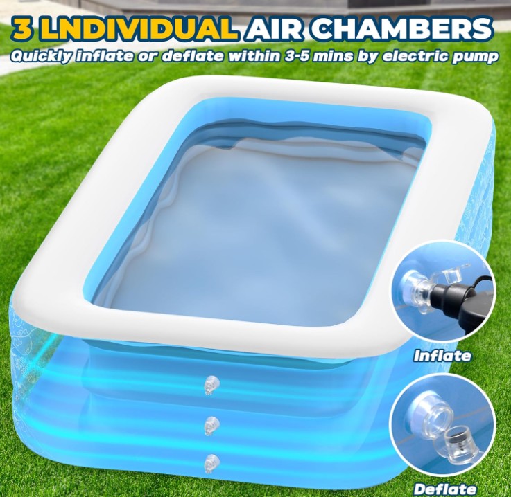 CACSPS Aufblasbarer Pool 300 x 165 x 56 cm – Großer Familienpool für Kinder & Erwachsene, Garten Swimming Pool, Planschbecken