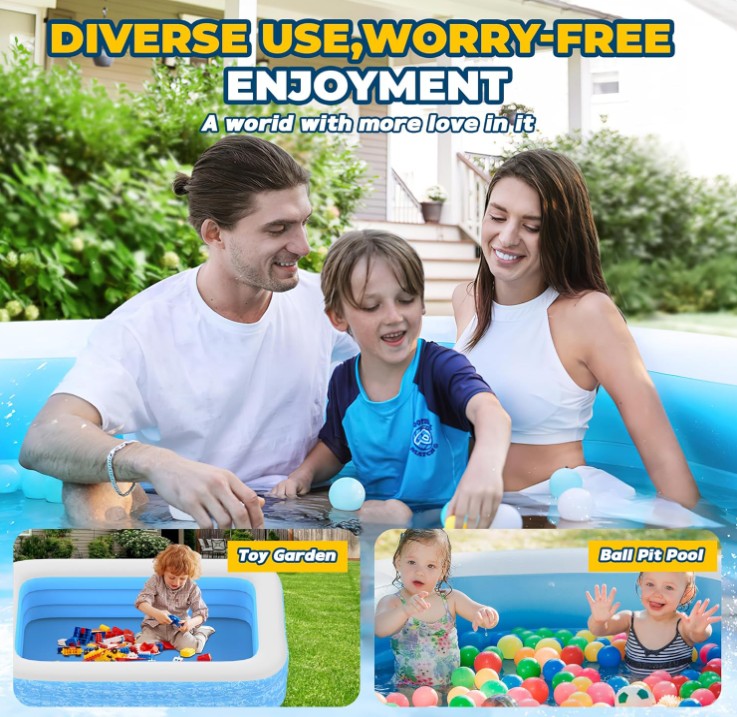 CACSPS Aufblasbarer Pool 300 x 165 x 56 cm – Großer Familienpool für Kinder & Erwachsene, Garten Swimming Pool, Planschbecken
