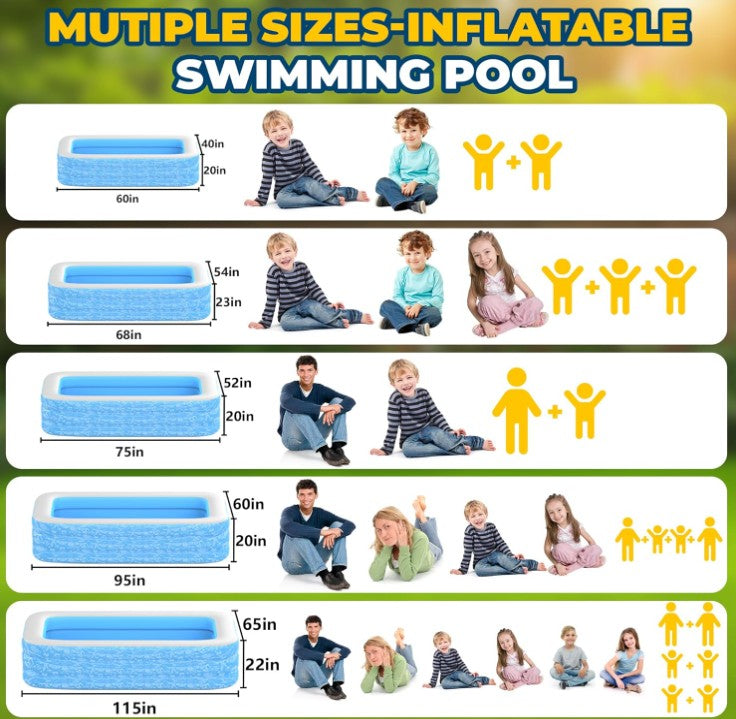 CACSPS Aufblasbarer Pool 300 x 165 x 56 cm – Großer Familienpool für Kinder & Erwachsene, Garten Swimming Pool, Planschbecken