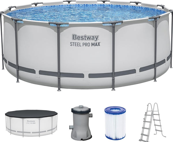Bestway Steel Pro MAX Frame Pool Set Ø 366 x 122 cm – Rundpool mit Filterpumpe, Leiter & Abdeckplane, 10.250 Liter