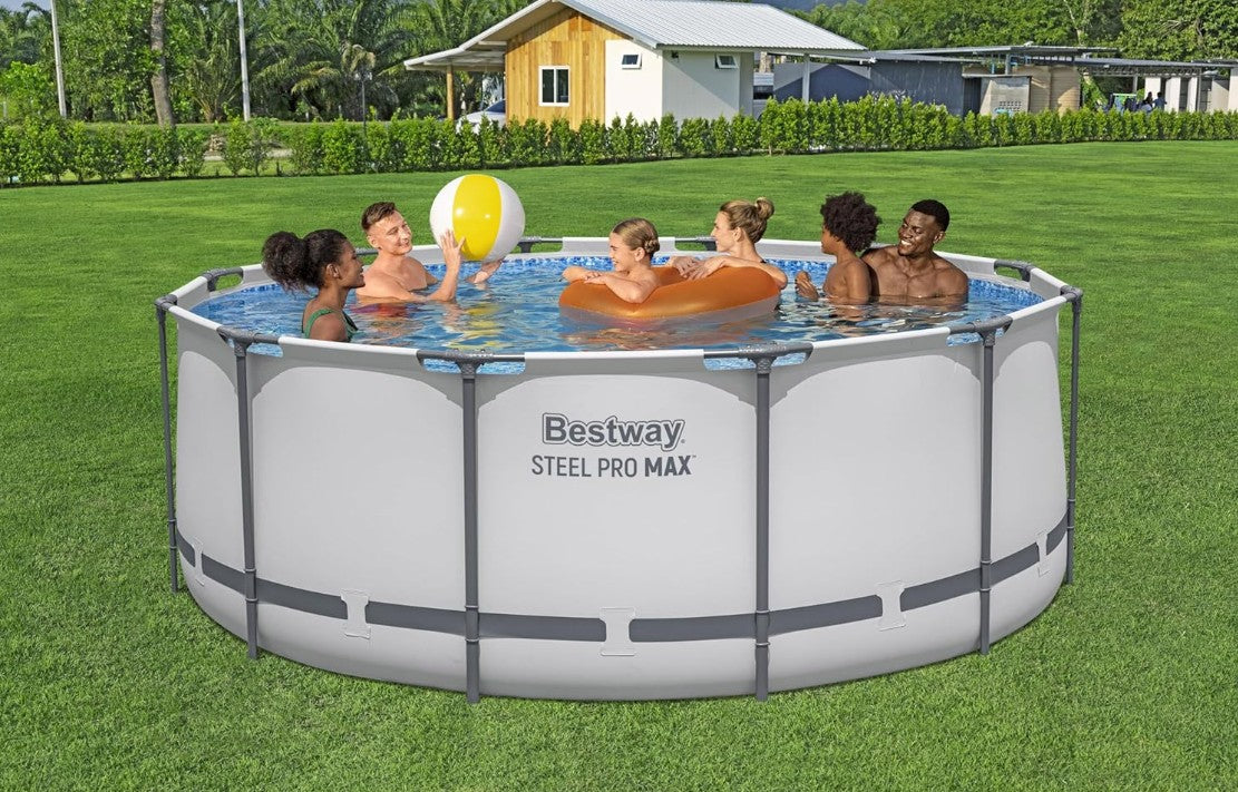 Bestway Steel Pro MAX Frame Pool Set Ø 366 x 122 cm – Rundpool mit Filterpumpe, Leiter & Abdeckplane, 10.250 Liter
