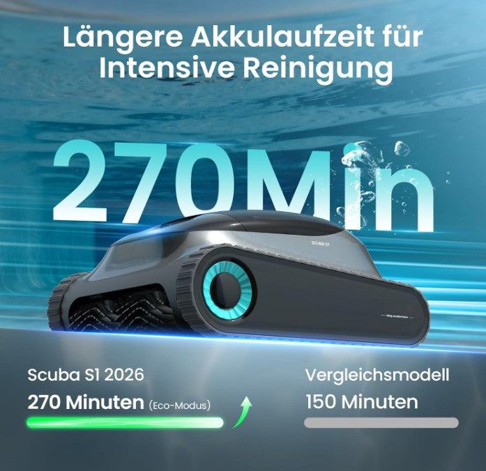 AIPER Scuba S1 Poolroboter – Boden, Wand & Wasserlinie Reinigung, 270 Min Laufzeit, App-Steuerung für Einbau- & Aufstellpools